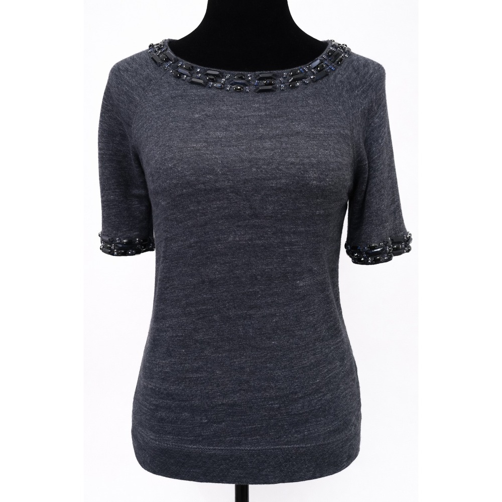J. Crew Womens Sweatshirt Top Sz Small Navy Blue Short Sleeve Crew Embellished